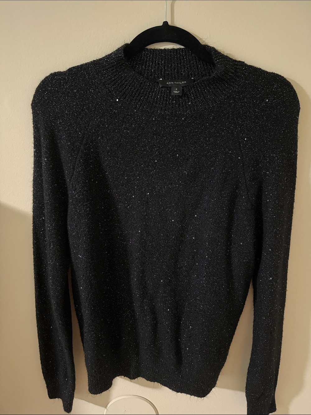 Ann Taylor Black Sparkle Crewneck Sweater